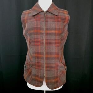Christopher & Banks Full Zip Plaid Vest Top Size Medium